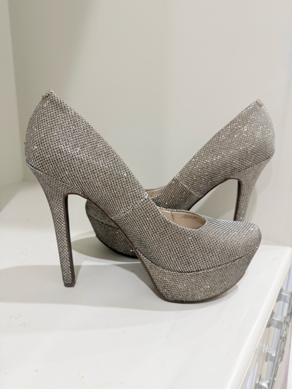 Gold Sparkle Platform High Heels - Women's Dress Pumps by Jessica Simpson